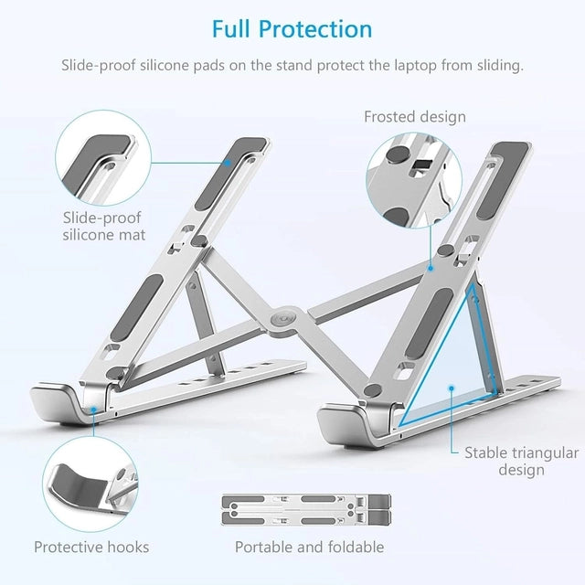 Adjustable ergonomic foldable aluminium laptop stand for desk