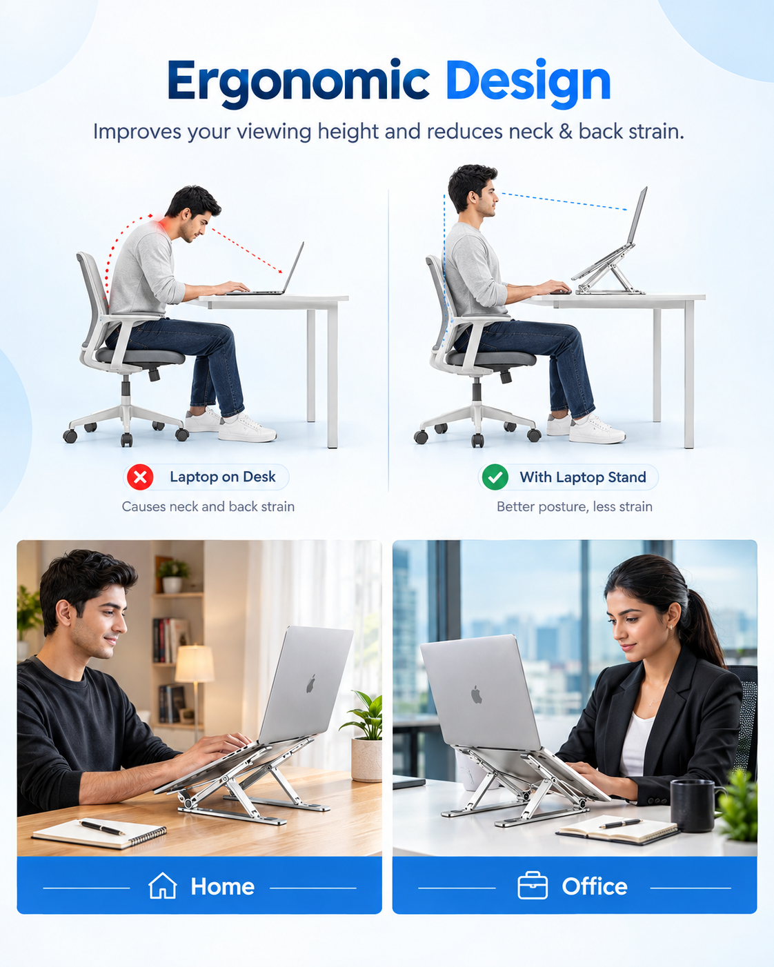 Foldable laptop stand for work from home, office and travel
