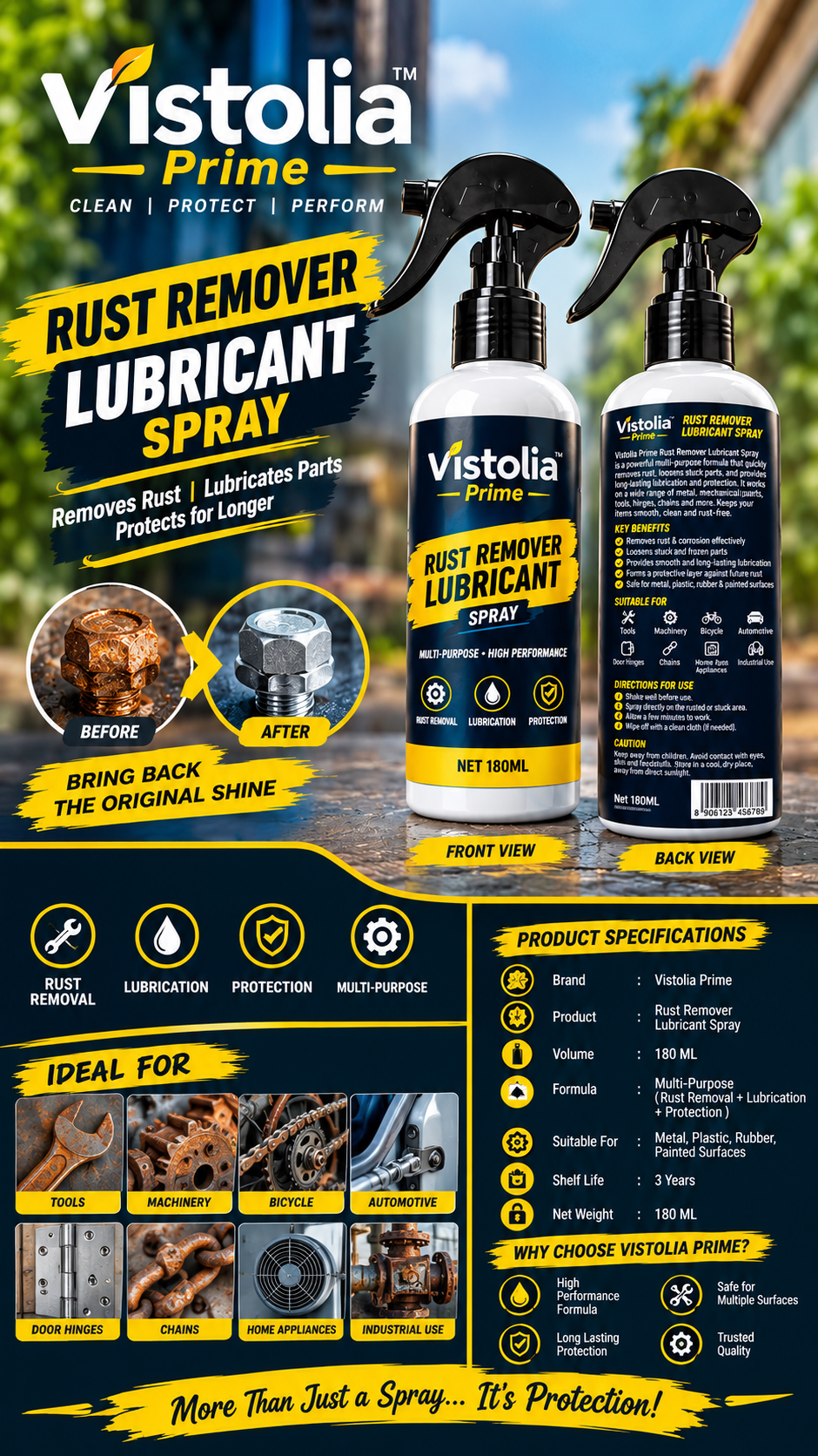 Rust Remover Spray – Instant Rust Cleaner for Metal, Iron, Steel, Bike & Car | Easy Return
